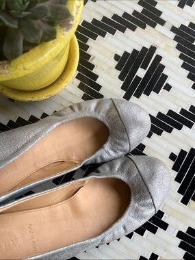 J.Crew Cece Cracked Metallic Ballet Flats - Metallic Silver